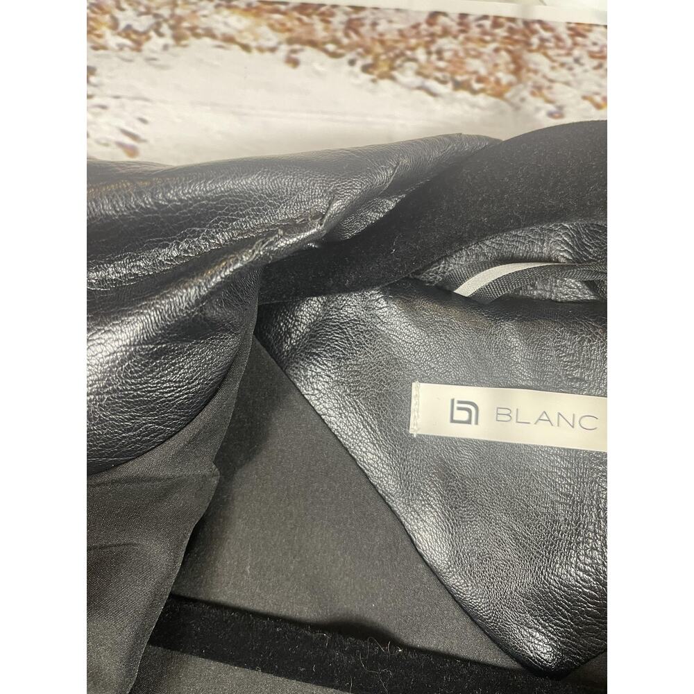 Blanc Noir Jacket Womens Small Black Faux Leather Moto Drape Open Front Quilted - Picture 5 of 12